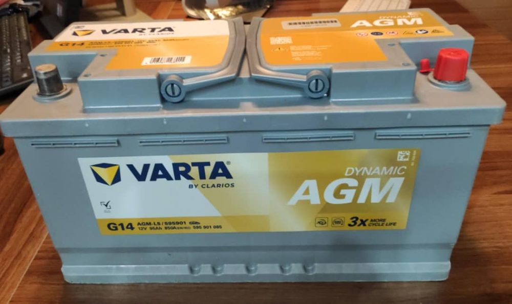 باتری خودرو95آمپر مدلAGMژله ای برندوارتاآلمان سایزL5پایه کوتاه قطب چپ.باتری bmw x3,bmw x4,bmw428,bmw525,bmw528,bmw 330